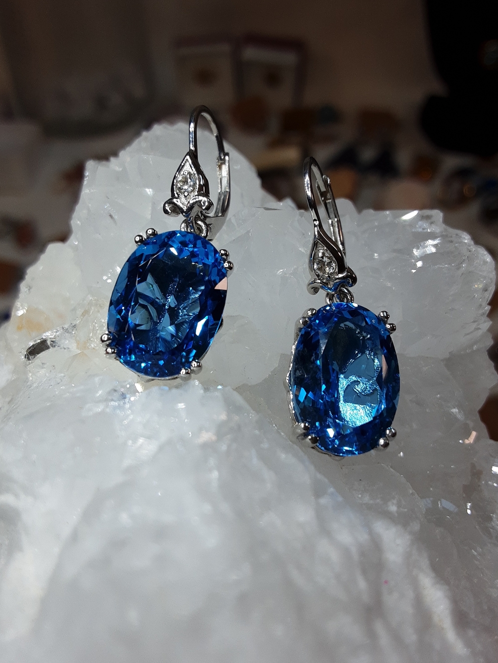 RARE 925 Ostro Blue Topaz Earrings